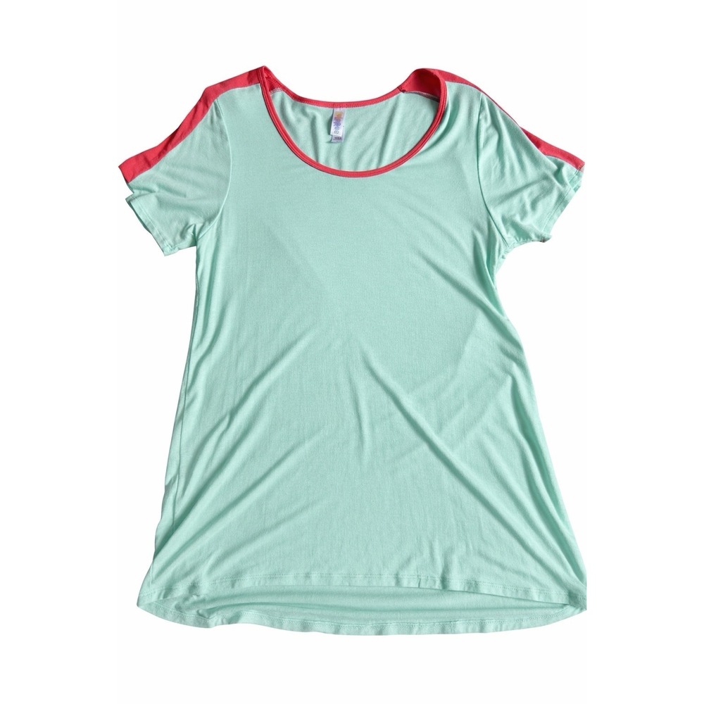 LuLaRoe Classic T Scoop Neck Short Sleeve Mint Pink Contrast Trim Top Size S